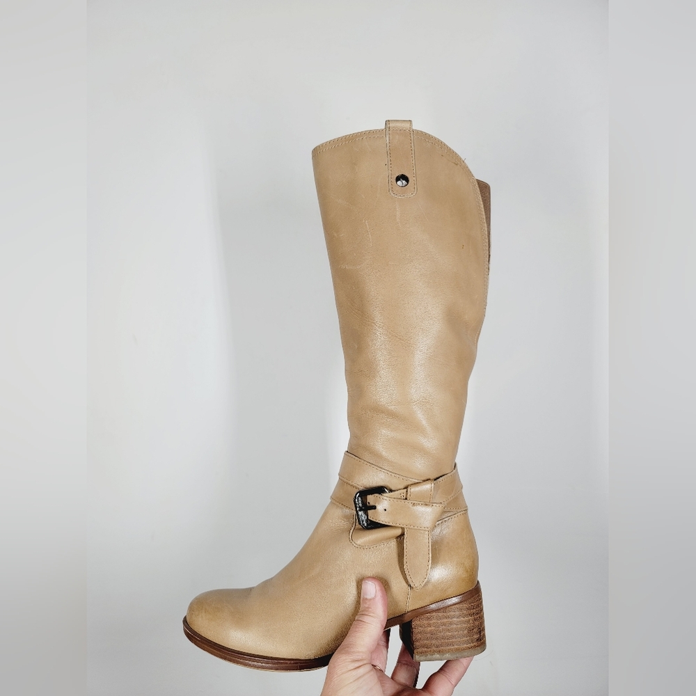 Naturalizer Beige Leather Mid-Calf Heeled Boots